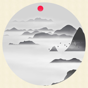 方形簡約水墨圖