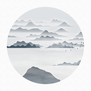 方形簡約水墨圖