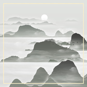 水墨山水中國裝飾畫