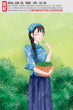 茶葉包裝插畫采茶女孩圖片PSD