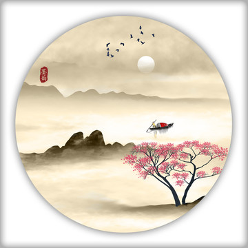 圓形水墨畫
