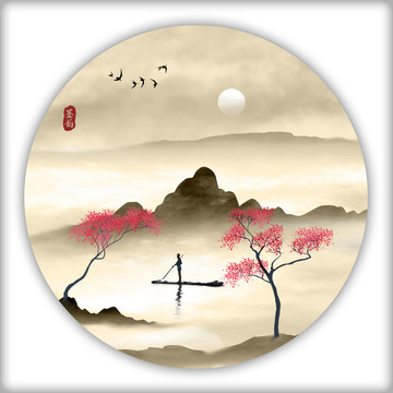 圓形水墨畫