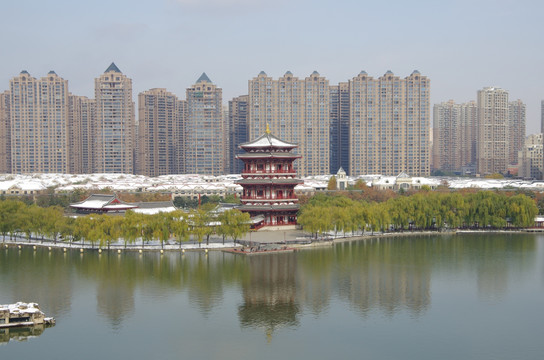 陕西西安大唐芙蓉园雪景