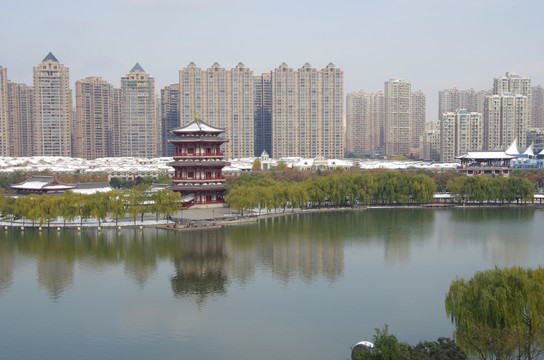 陕西西安大唐芙蓉园雪景