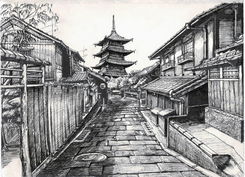 線描古建筑