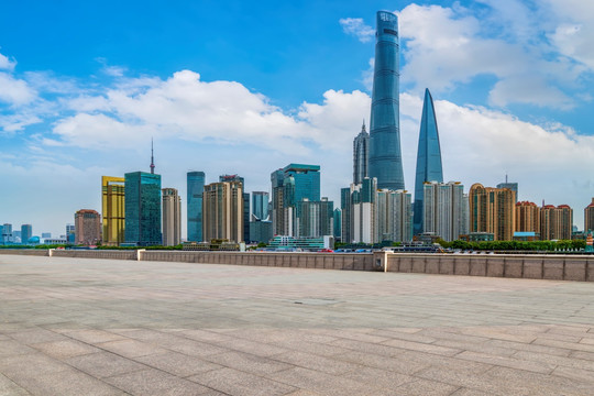 地砖地面和上海现代建筑群