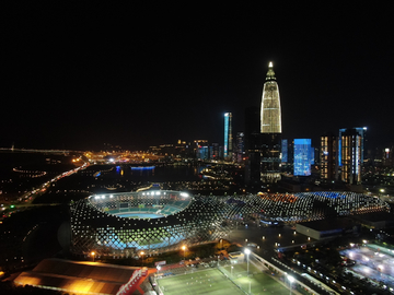 深圳湾体育中心夜景航拍