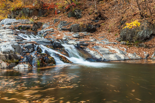 红叶秋色瀑布流水自然景观31