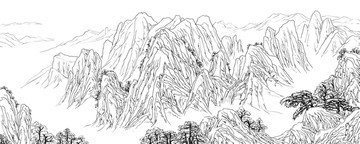 山水白描線描速寫國畫