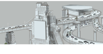 手绘立交桥建筑