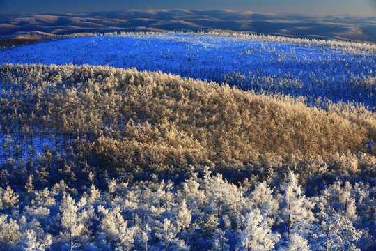 雪色山岭雾凇