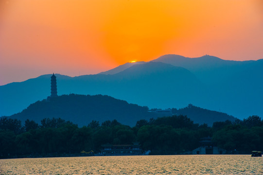 北京西山落日