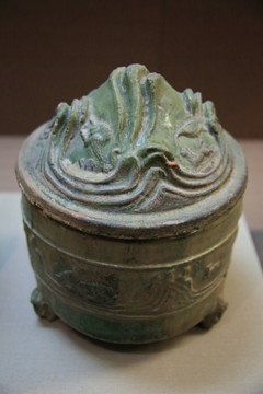 汉代绿釉陶奁陶罐