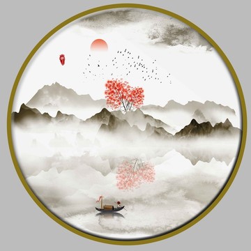 禅意水墨山水画