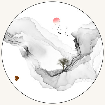 水墨意境山水裝飾畫