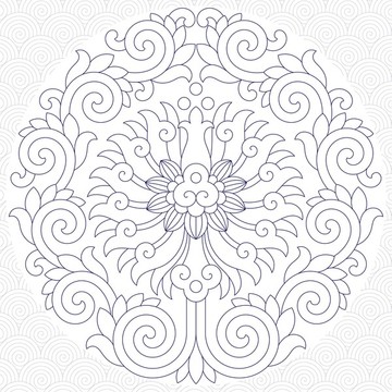 寶相花纏枝紋矢量單線