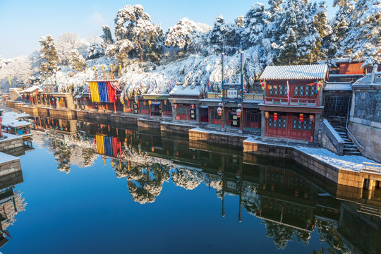 北京颐和园苏州街雪景