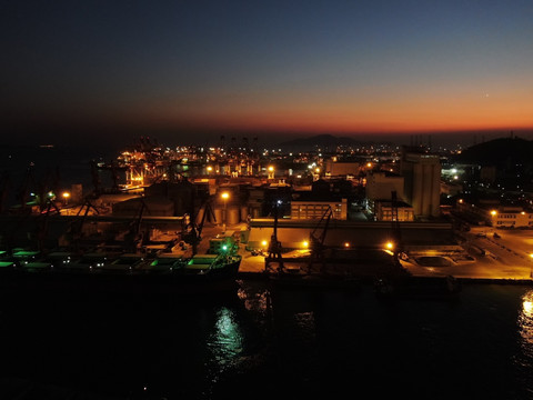 港口夜景航拍