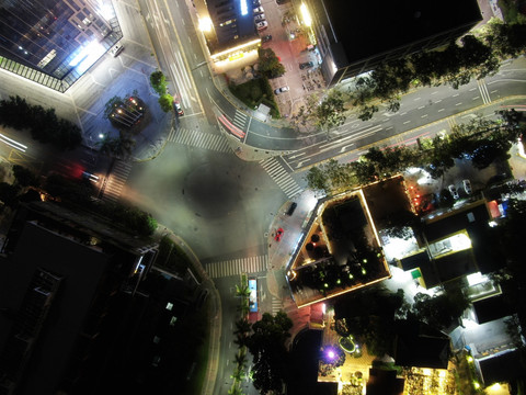 城市路口夜景航拍