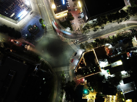 城市路口夜景航拍