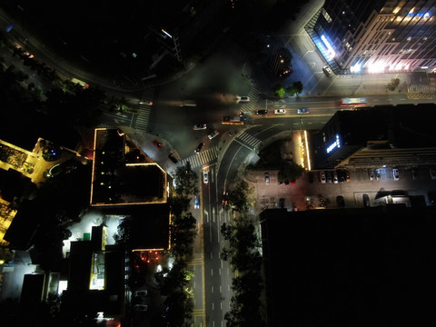 城市路口夜景航拍