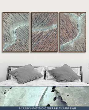 河水流过沙漠欧式抽象现代三联画