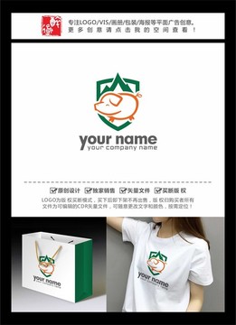 盾牌山峰豬卡通LOGO