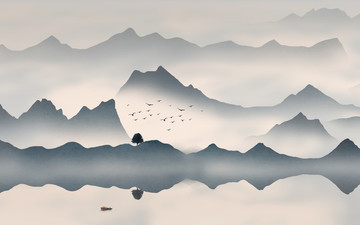 玄關(guān)山水壁畫(huà)