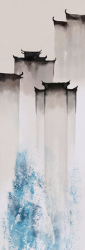徽派建筑水彩畫(huà)