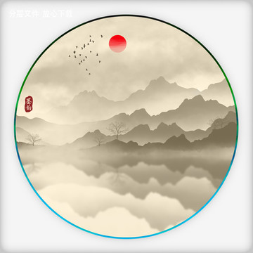 中式山水壁畫