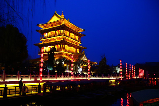 山东枣庄台儿庄古城夜景