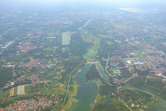 航拍北京顺义潮白河沿岸地区风光