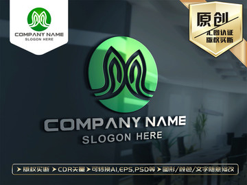 M字母标志绿色LOGO