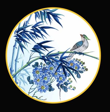 創(chuàng)意藍(lán)彩手繪竹花鳥語花香