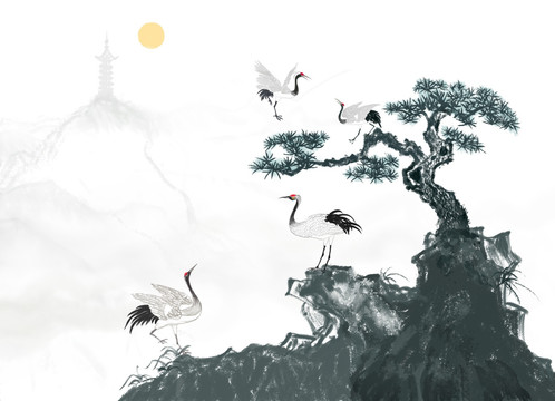 松鶴延年水墨畫