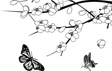 桃花与蝴蝶矢量图