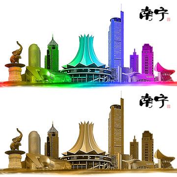 南寧地標(biāo)南寧水彩插畫