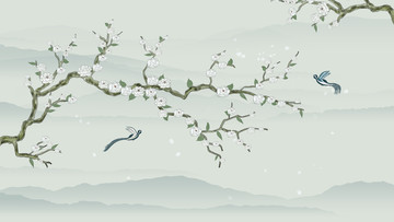 手繪花鳥山水畫