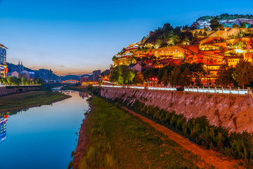 陕西延安清凉山夜景