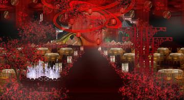 中式紅色宴會廳設(shè)計(jì)中國風(fēng)