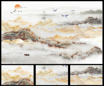 江山如畫大理石紋山水滲墨大板