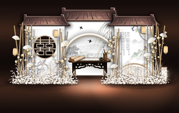 高端中式素雅婚禮迎賓展示效果圖