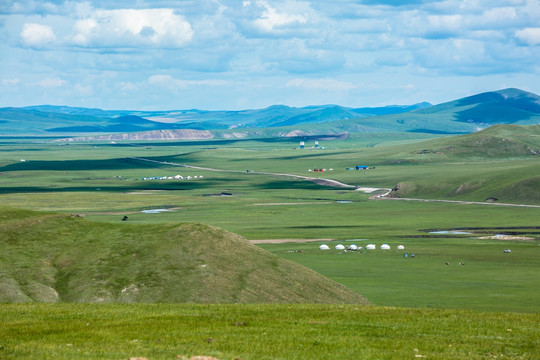 丘陵草原蒙古包牧场