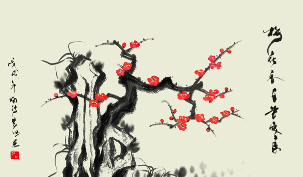 石頭梅花國(guó)畫(huà)橫幅