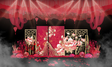 新中式大红色婚礼迎宾区