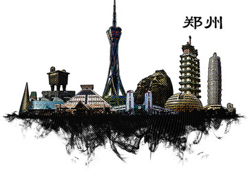 鄭州地標剪影插畫