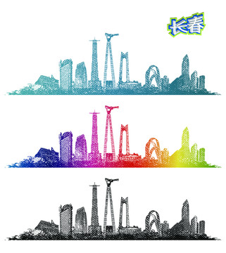 長春地標(biāo)線描手繪