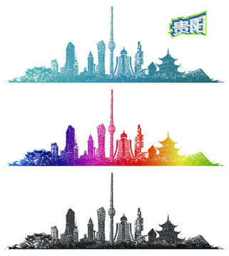 貴陽地標(biāo)線描手繪