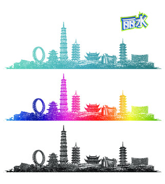 麗水地標(biāo)線描手繪