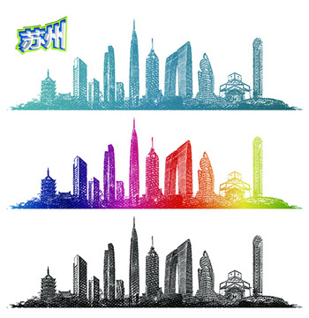 蘇州地標線描手繪